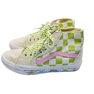 Vans X EM Holiday SK8-HI Pink Green Womens Sneakers 9.5 Checkerboard Preppy